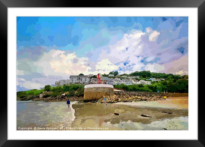 Low tide by the Banjo Pier in Looe Cornwall Framed Mounted Print by Rosie Spooner