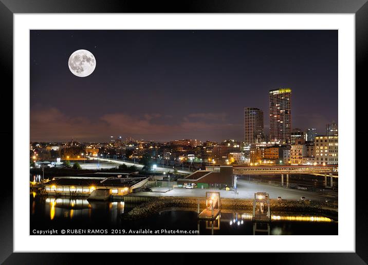 The Port of Vancouver at night, Canada. Framed Mounted Print by RUBEN RAMOS