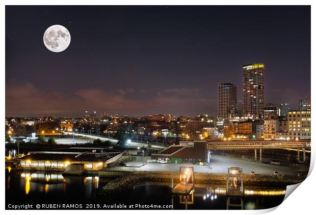 The Port of Vancouver at night, Canada. Print by RUBEN RAMOS