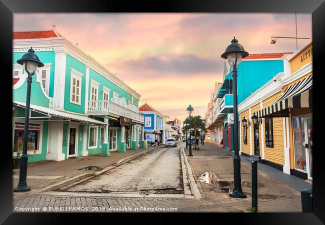 Commercial center of Kralendijk, Bonaire. Framed Print by RUBEN RAMOS