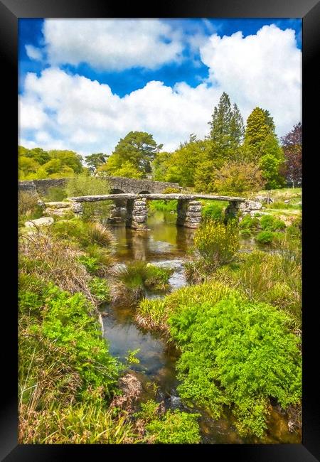 Dartmoor clapper bridge Framed Print by Andrew Michael