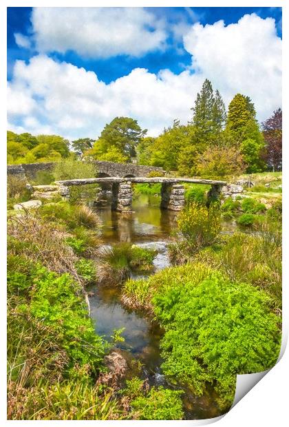 Dartmoor clapper bridge Print by Andrew Michael
