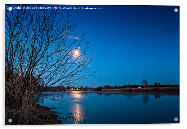Full Moon Over The River Acrylic by Jukka Heinovirta