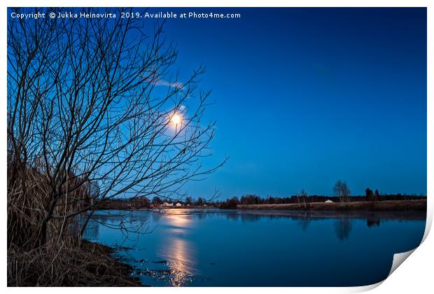 Full Moon Over The River Print by Jukka Heinovirta