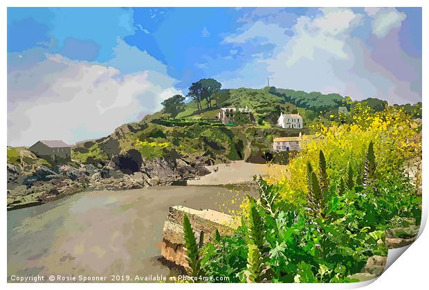 Polperro outer harbour at low tide Print by Rosie Spooner
