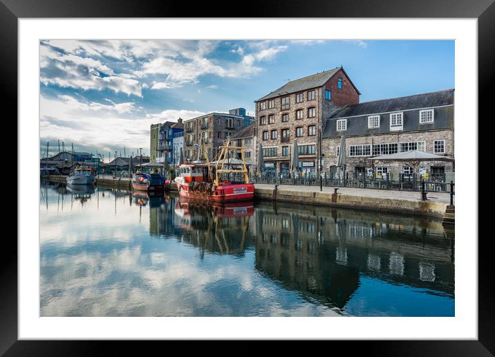 Fishing boats moored at Sutton harbour Framed Mounted Print by Andrew Michael