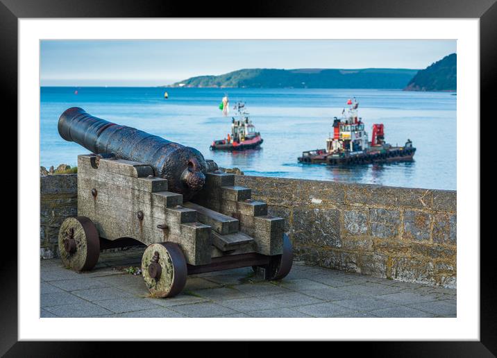 19th century cannon Plymouth Framed Mounted Print by Andrew Michael