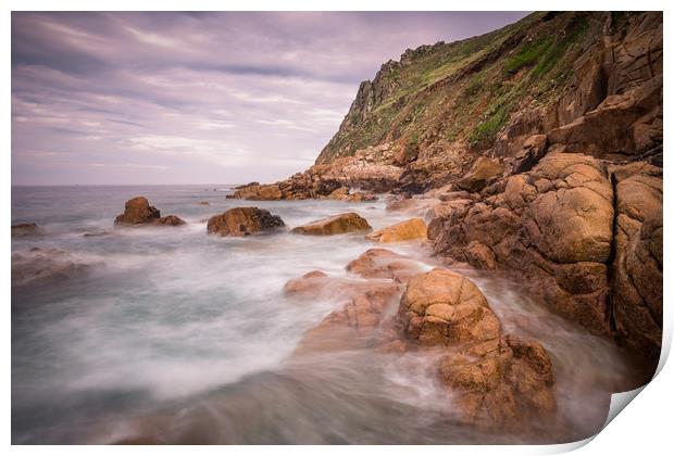 Seascape of Porth Nanven 1 Print by Andrew Michael