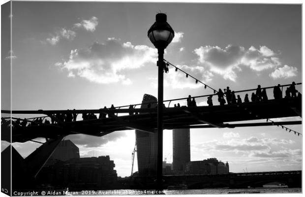 Millennium Bridge Silhouette, London    Canvas Print by Aidan Moran