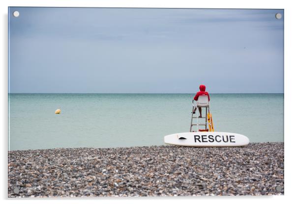 Lifeguard watching on Mers Les Bains beach  Acrylic by Michelle PREVOT