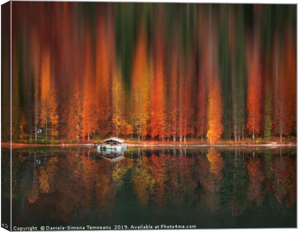 Motion blur autumn forest and water reflection Canvas Print by Daniela Simona Temneanu