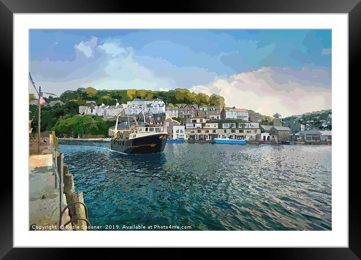 A fishing boat returns to Looe in Cornwall Framed Mounted Print by Rosie Spooner
