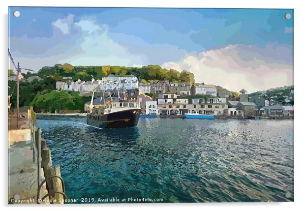 A fishing boat returns to Looe in Cornwall Acrylic by Rosie Spooner