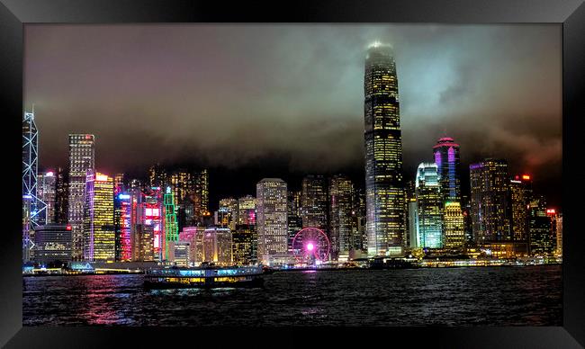 Hong Kong Island at night Framed Print by Tony Bates