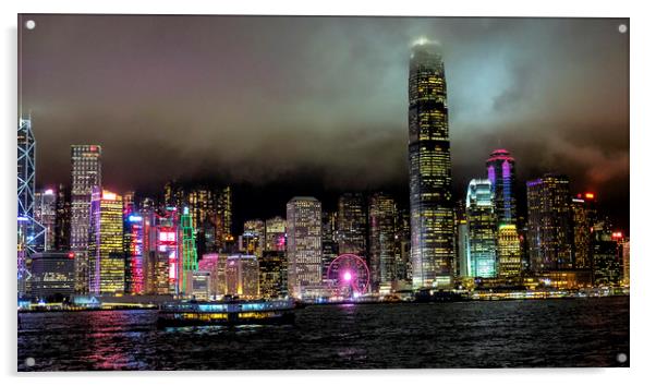 Hong Kong Island at night Acrylic by Tony Bates