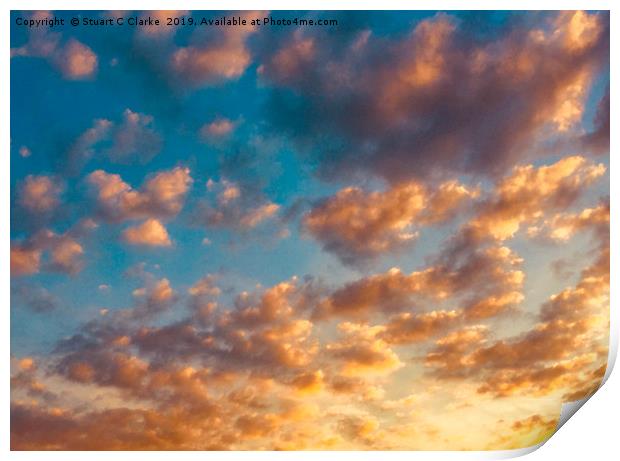 Cloudy sunset Print by Stuart C Clarke