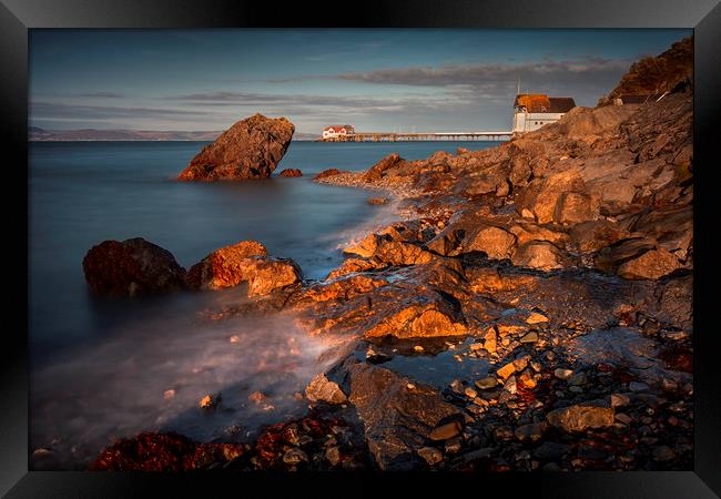 Dusk at Knab rock in Mumbles Framed Print by Leighton Collins