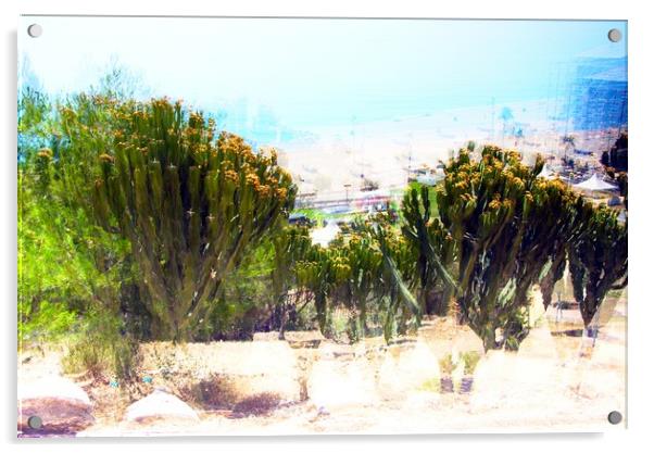 These are green bushes by the castle of Sohail in  Acrylic by Jose Manuel Espigares Garc