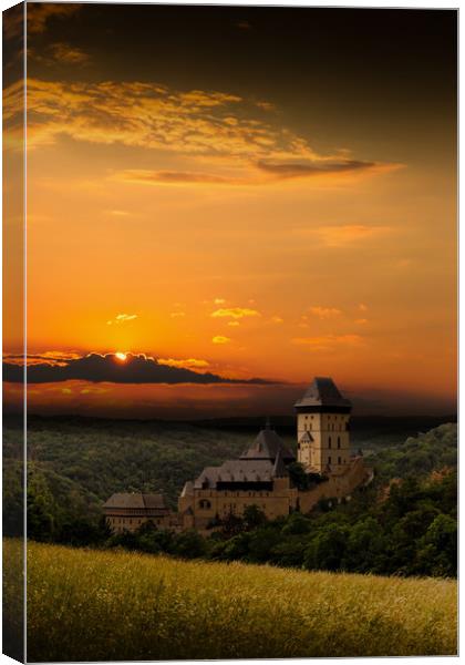 Karlstejn gothic castle near Prague on the sunset. Canvas Print by Sergey Fedoskin