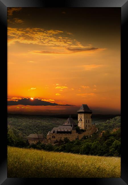 Karlstejn gothic castle near Prague on the sunset. Framed Print by Sergey Fedoskin