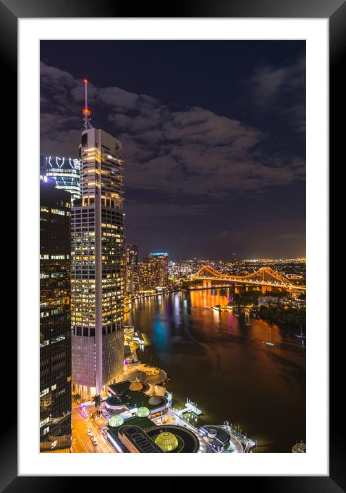 Brisbane at night Framed Mounted Print by Andrew Michael