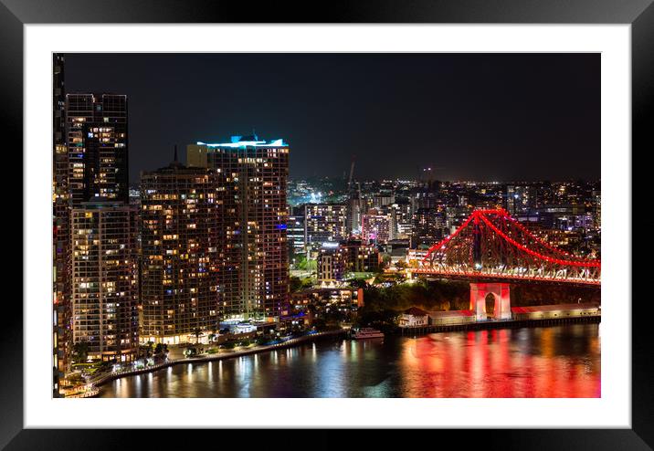 Story Bridge & city lit up Framed Mounted Print by Andrew Michael