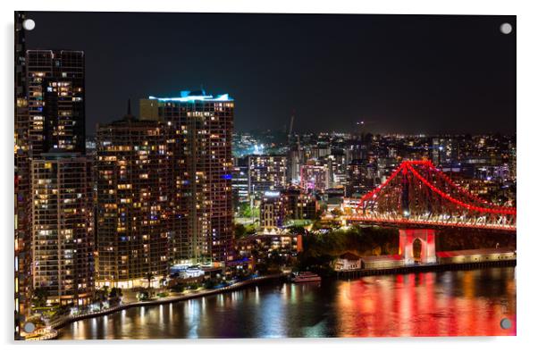 Story Bridge & city lit up Acrylic by Andrew Michael