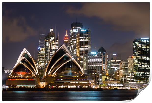 Sydney Opera House and skyline after dark.  Print by Andrew Michael