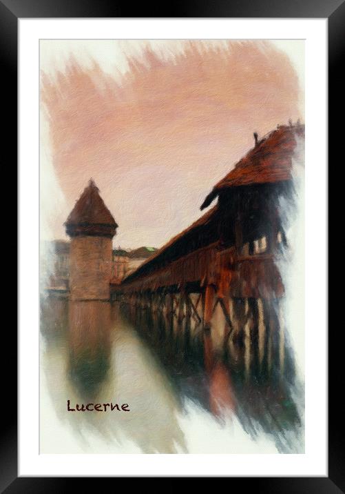 Lucerne Chapel Bridge Sunset 1 Framed Mounted Print by DiFigiano Photography