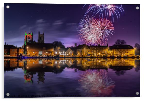 Kings Lynn firework display over town and river Acrylic by Simon Bratt LRPS