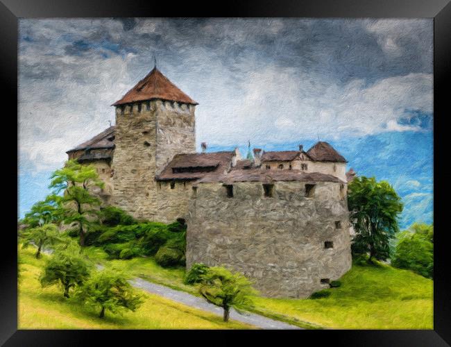Vaduz Castle Digital Oil Painting Framed Print by DiFigiano Photography