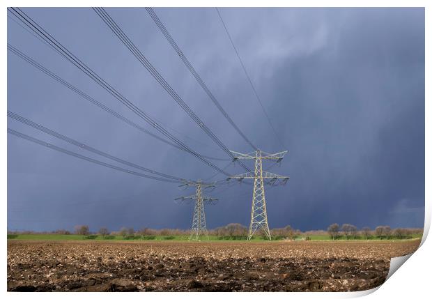 Power pylon in bad weather Print by John Stuij