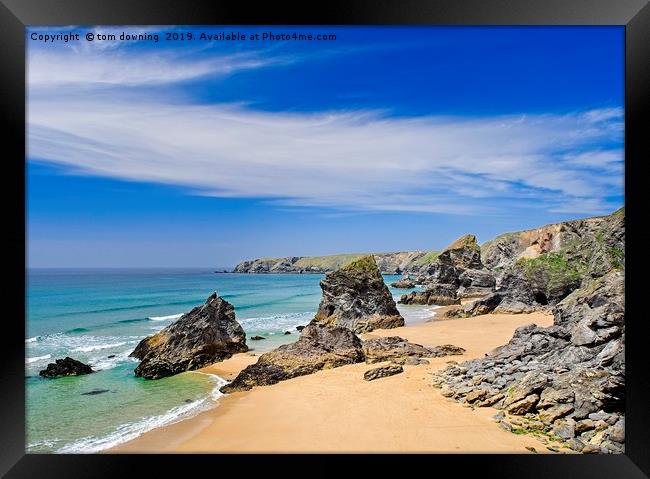 Bedruthan Steps Framed Print by tom downing