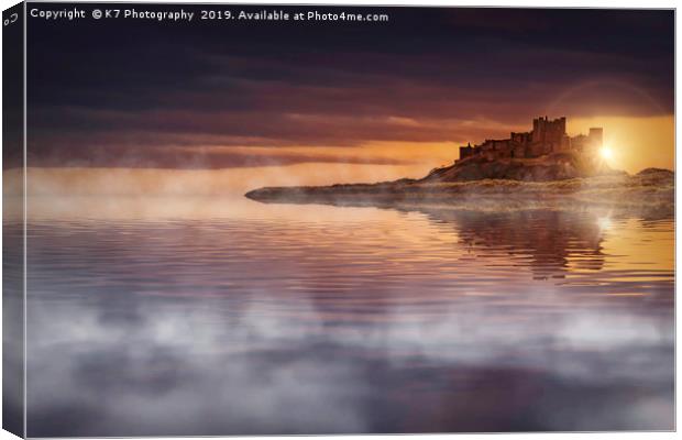 Misty Dawn Over Bamburgh Castle Canvas Print by K7 Photography