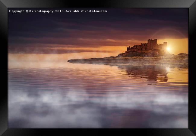 Misty Dawn Over Bamburgh Castle Framed Print by K7 Photography
