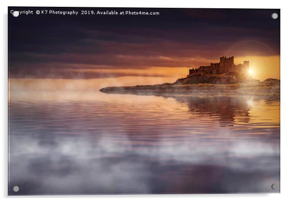 Misty Dawn Over Bamburgh Castle Acrylic by K7 Photography