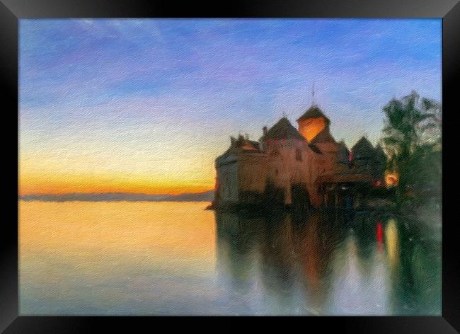 Chillon Sunset in Oil Framed Print by DiFigiano Photography