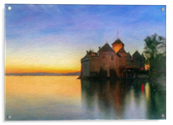 Chillon Sunset in Oil Acrylic by DiFigiano Photography
