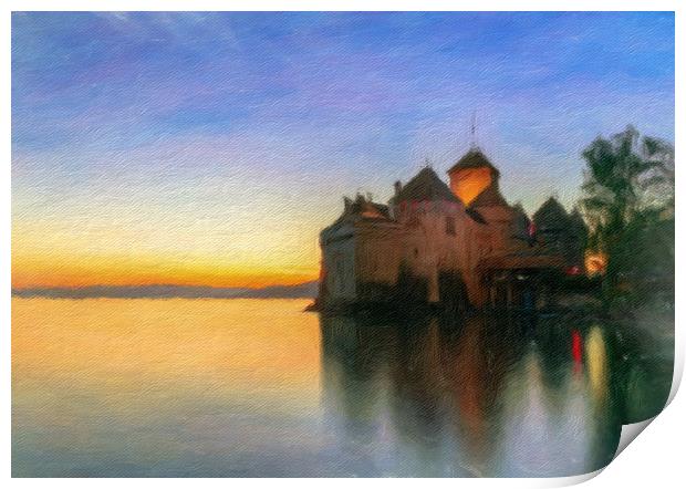 Chillon Sunset in Oil Print by DiFigiano Photography