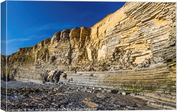 Limestone Cliffs Nash Point Beach south Wales Canvas Print by Nick Jenkins