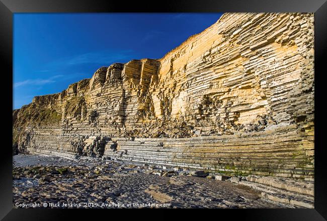 Limestone Cliffs Nash Point Beach south Wales Framed Print by Nick Jenkins