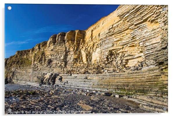 Limestone Cliffs Nash Point Beach south Wales Acrylic by Nick Jenkins