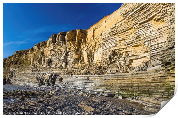 Limestone Cliffs Nash Point Beach south Wales Print by Nick Jenkins