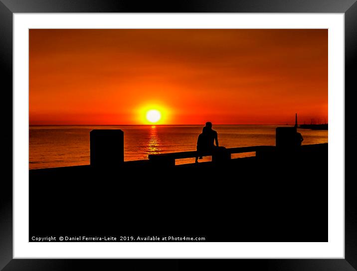 Urban Sunset Silhouette Coastal Scene Framed Mounted Print by Daniel Ferreira-Leite