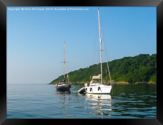 Boats at Anchor, Oxwich Point Framed Print by Chris Gill Jones