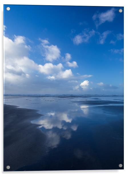 Wonderful cloud reflections on Westward Ho beach Acrylic by Tony Twyman