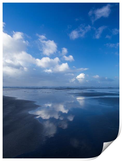 Wonderful cloud reflections on Westward Ho beach Print by Tony Twyman
