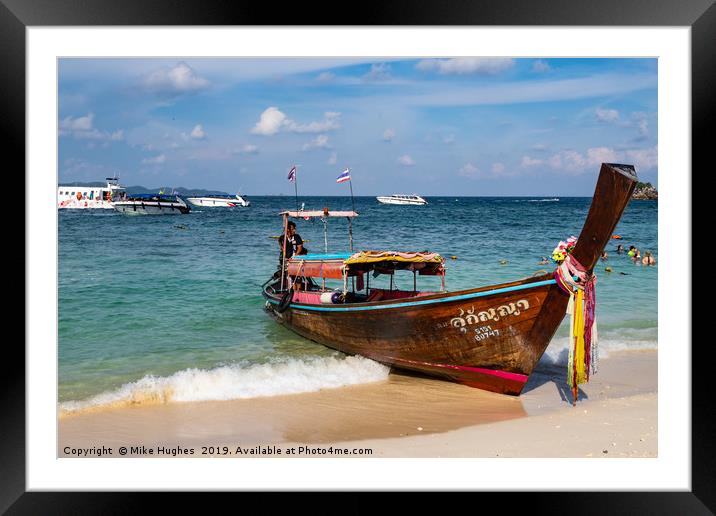 Long Boat at Khai Framed Mounted Print by Mike Hughes