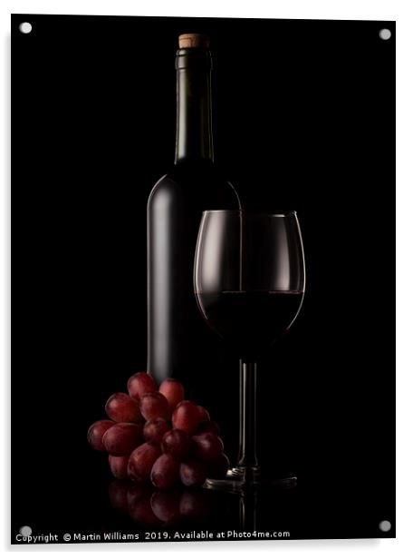 Wine bottle, glass and grapes Acrylic by Martin Williams