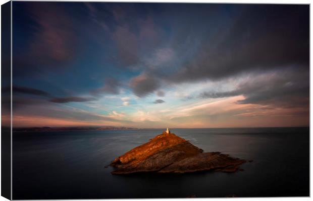 Sunlight on Mumbles Lighthouse Canvas Print by Leighton Collins